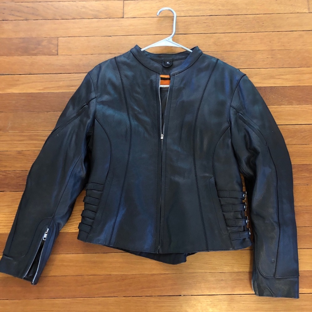 Perfect condition black leather riding jacket sz M